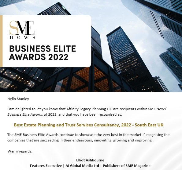 Award for Best Estate Planning and Trust Consultancy - 2022 South East UK